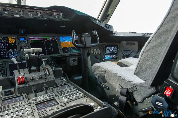 The right seat (Co-pilots) in the cockpit of the Boeing 787. 