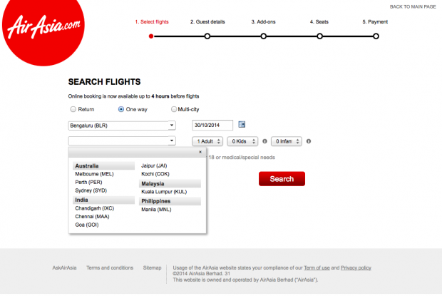 No Fly-Thru connectivity to domestic Malaysian cities on AirAsia