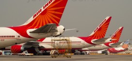 A tail parade of each of Air India's Boeing aircraft as in 2011. The 747-400, 777-300ER, 777-200LR and 737-800.