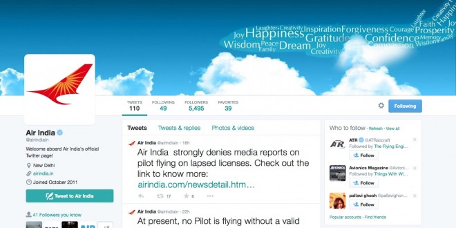 Air India's official Twitter page