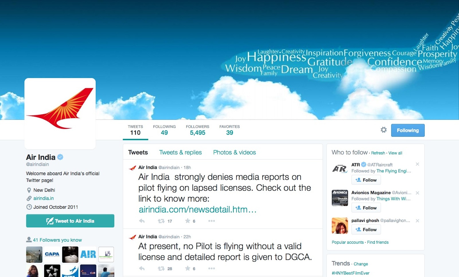 Welcome to Twitter, Air India @airindiain - Bangalore Aviation.