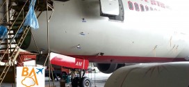 Air India Boeing 787-8 Dreamliner VT-ANI sits forlorn with its radome removed.