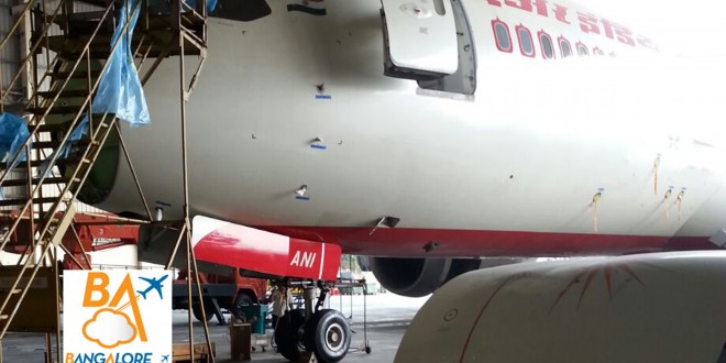 Air India Boeing 787-8 Dreamliner VT-ANI sits forlorn with its radome removed.