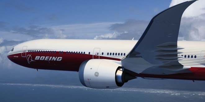 Boeing 777-9X CGI wing view. Boeing image.