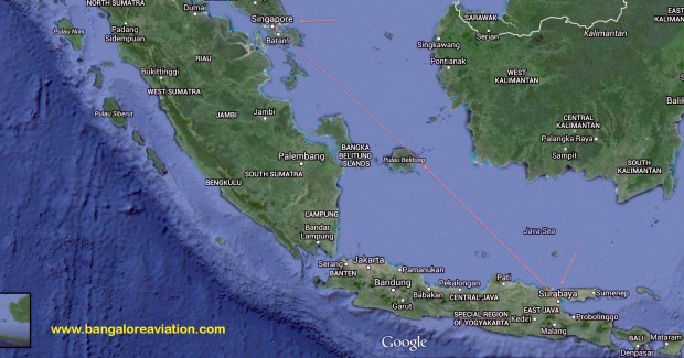 Estimated flight path of AirAsia flight QZ8501 which has gone missing on December 28, 2014.