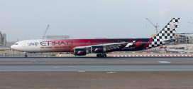 Etihad A340-600 A6-EHJ featuring the Formula 1 livery.