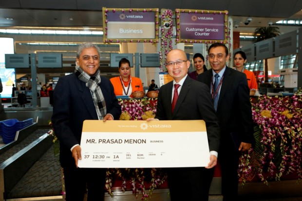 Prasad Menon Vistara Chairman receives first boarding pass