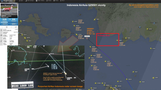 Flightradar24 plot of the vicinity of QZ8501