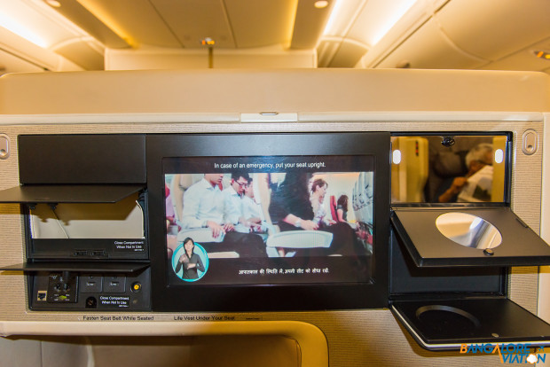 Singapore Airlines A380 business class entertainment, vanity and mini-storage console.