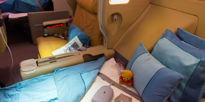 Singapore Airlines A380 business class. Photo by Devesh Agarwal.