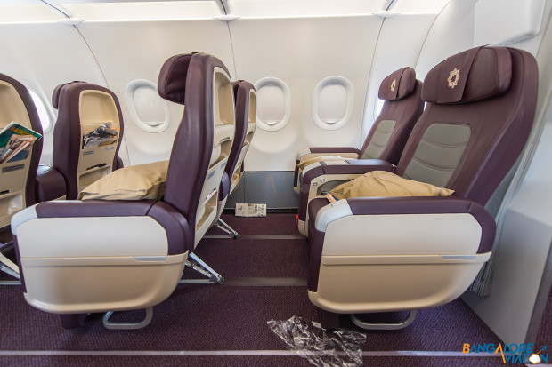 Tata-SIA Airlines Vistara A320 business class cabin, seat spacing and recline.