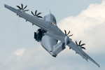 An Airbus A400M F-WWWZ performing a display at RIAT 2014.