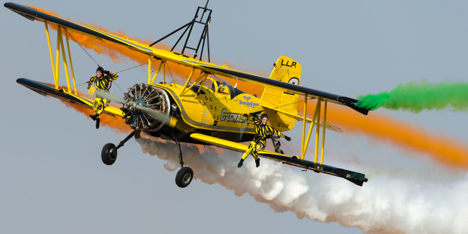 Scandinavian Airshow Grumman Ag-Cat with the skycats on both wings.