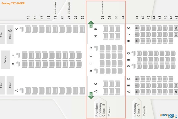 Singapore Airlines Premium Economy class on Boeing 777-300ER seat map.