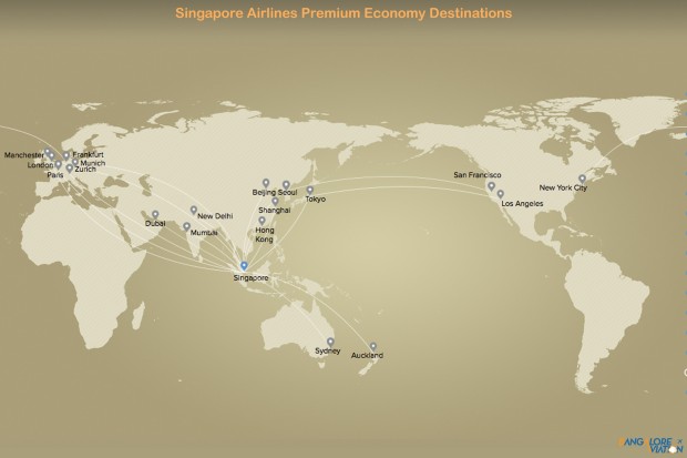 Singapore Airlines Premium Economy class route map