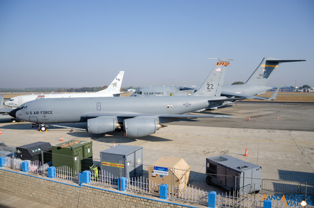 The Boeing heavies. US Air Force KC-135R Stratotanker. In the background USAF C-17 Globemaster III, US Navy P-8 Poseidon.