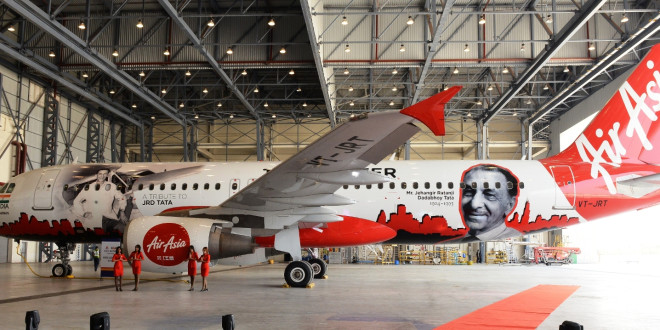 AirAsia India Airbus A320 VT-JRT in JRD Tata livery. Airline image.