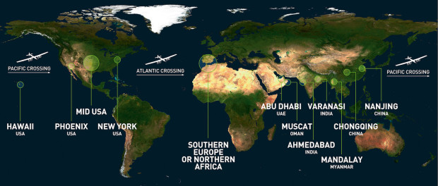 The route map of Solar Impulse's trip around the world.