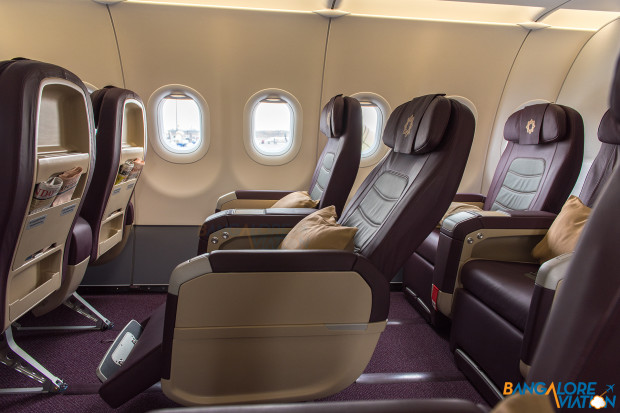 Vistara A320 Business class seat compare recline and upright profile.