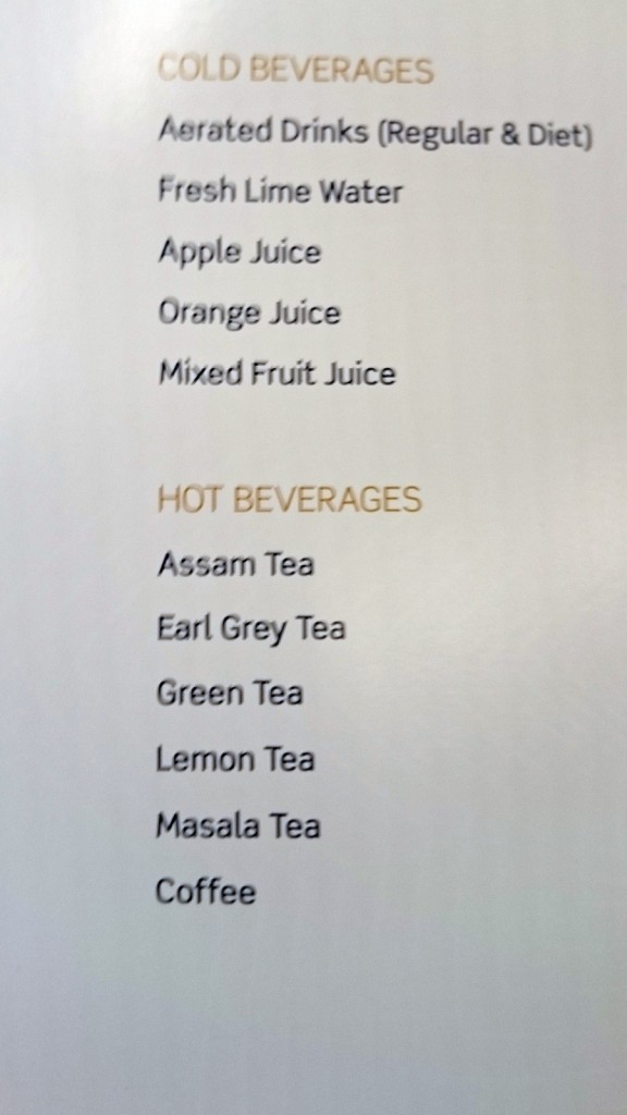Vistara business class beverages and drinks menu.