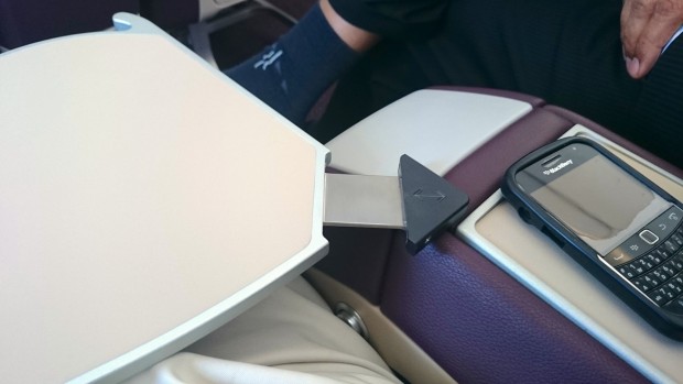 Vistara business class table extension gives stability.