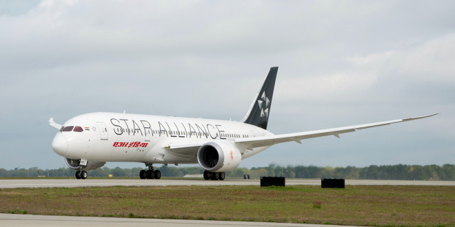 Air India 787-8 Dreamliner in Star Alliance livery.