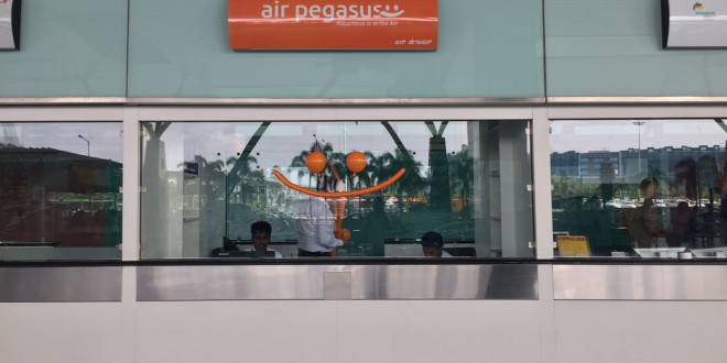 Air Pegasus counter at Kempegowda airport, Bangalore.