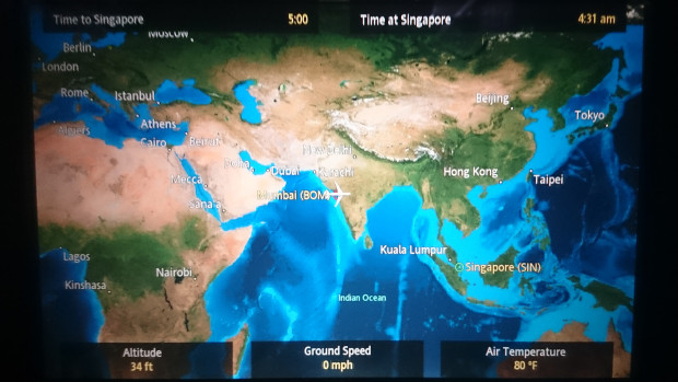 Route overview Mumbai Singapore. Flight duration: 5 hours. SQ423.