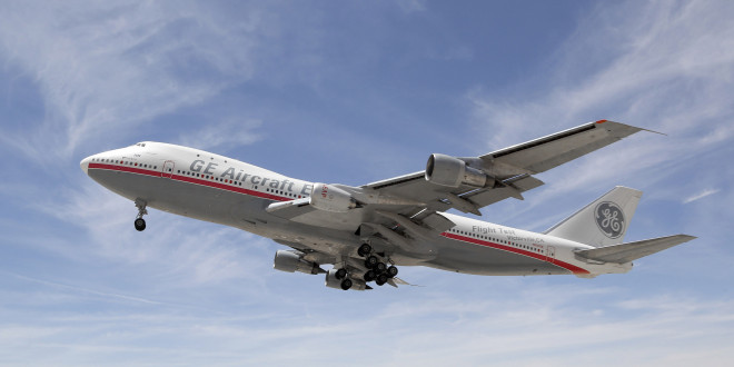 The First Flight of the LEAP-1B on a modified Boeing 747 testbed. Boeing Image.