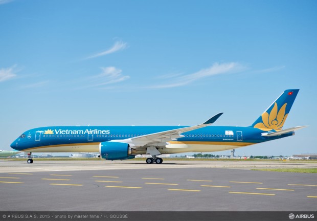 First A350-900 for Vietnam Airlines side view.