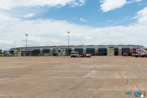 The view of the terminal at Madurai Airport from the Airside.