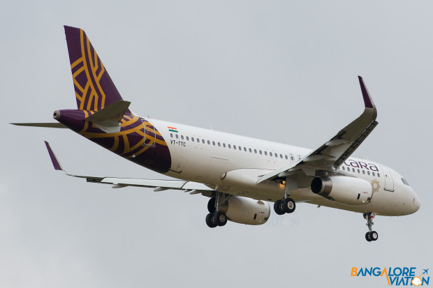 Vistara Airbus A320 VT-TTC. Operating the airlines first flight, UK889 to Bangalore.