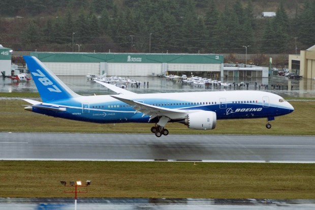 Boeing 787-8 Dreamliner ZA001 N787BA on the first flight of a Dreamliner. Boeing image.