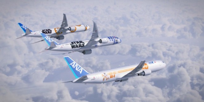 All three ANA Star Wars liveried jets. ANA Image.