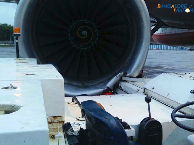 IAE V2500 engine nacelle damage. Air India Airbus A320 VT-EPJ hit and damaged by tractor
