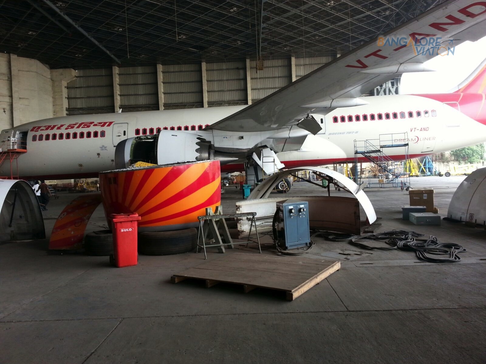 Air India Boeing 787-8 Dreamliner VT-AND grounded for nine months in a maintenance hangar at Mumbai