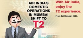 Air India's website banner announcing shift to T2 at Mumbai