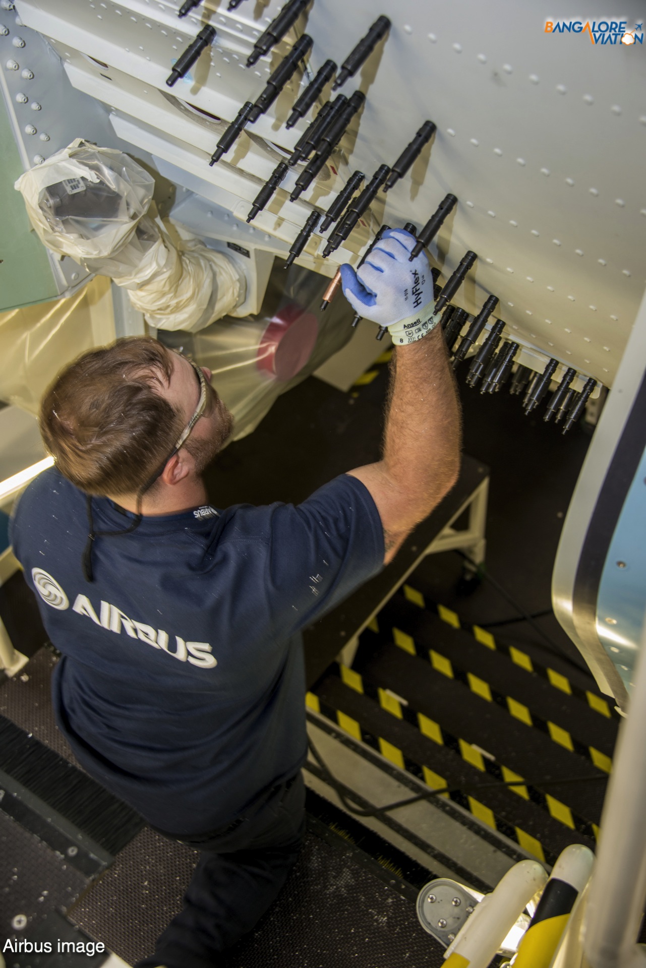 A worker assembles an A321 at Airbus U.S. Manufacturing Facility. Airbus image.