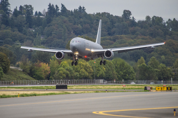 The KC-46A landing at Boeing Field. Boeing Image.