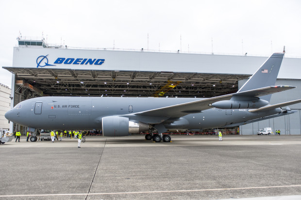 The KC-46A, with it's refueling pods and boom visible. Boeing Image.