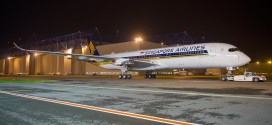 Singapore Airlines' first Airbus A350-900 exits Airbus paint shop. Airbus photo.