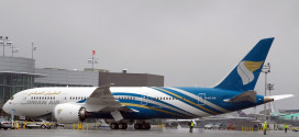 Oman Air's first Boeing 787-8 Dreamliner at the Everett delivery center. Boeing Image.