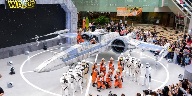 Star Wars characters with rebel X-wing Fighter. Photo courtesy Changi Airport