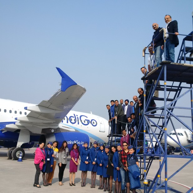 Delivery ceremony of VT-IDR. Observe the aircraft is fitted with the old wing-tip fences rather than the new Sharklet winglets