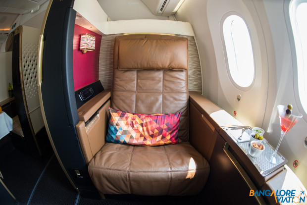 Suite 1A with the seat upright. Etihad First Class Boeing 787-9.