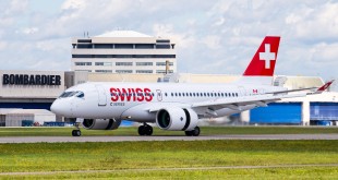 Bombardier CS100 in SWISS livery.