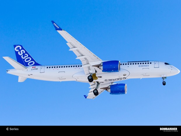 Bombardier CS300 in company livery.