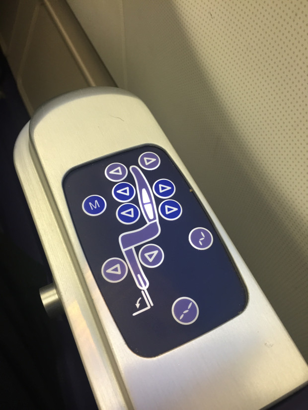 The various seat controls. Thai Airways. Airbus A330-300.