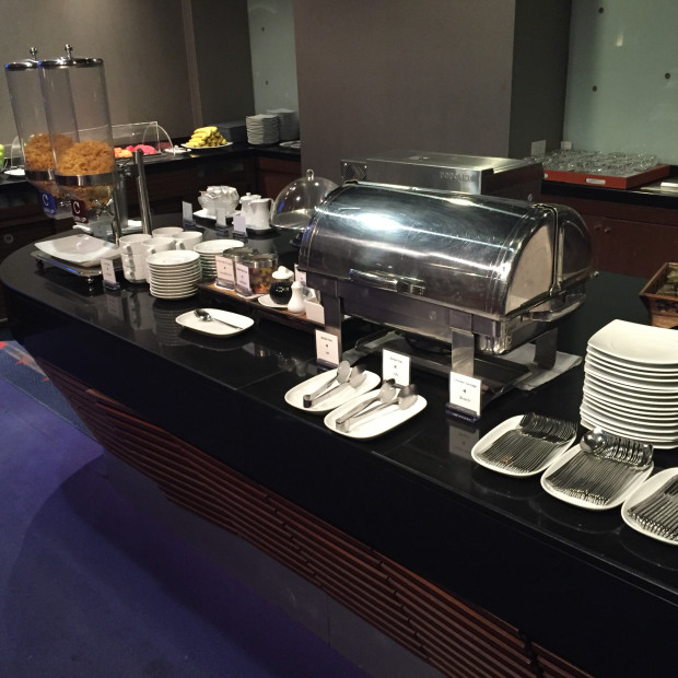 Sausages, boiled eggs and cereal. Royal Orchid Lounge Bangkok.