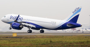 IndiGo first A320neo VT-ITC touches down at New Delhi's IGI airport after a non-stop flight from Toulouse, France